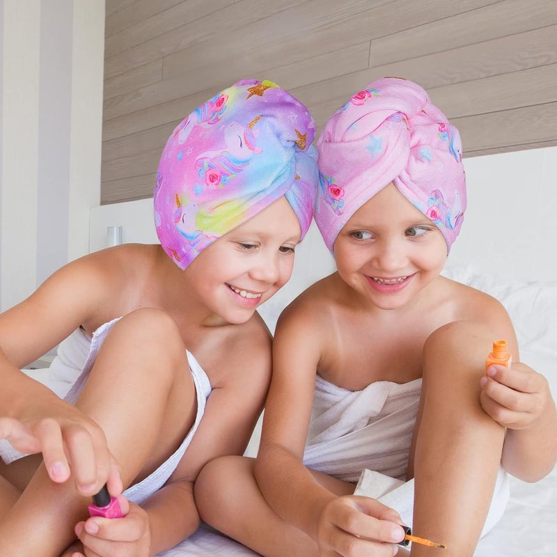 FIOBEE Microfiber Hair Towel Wrap for Kids Rapid Drying Turbans for Wet Hair with Button Women & Girls Long, Curly Hair Pack of 2, Pink - Image 2